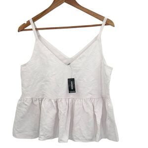 NWT Express white floral Jacquard peplum spaghetti strap top small